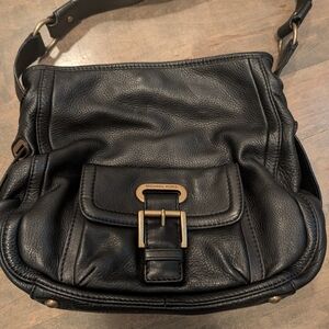 Michael Kors Black Leather Shoulder Bag with Gold Accents